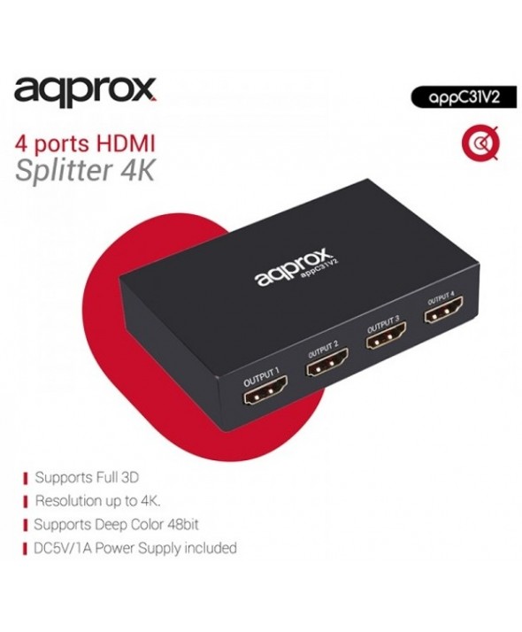 Splitter hdmi 4k metal 1 entrada 4 salidas approx