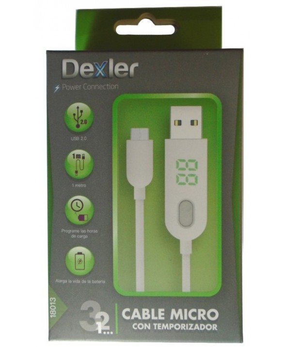 Cargador temporizador micro usb 2a 1m dexler 18013