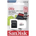 Memoria microsdhd 16gb cl10 80r + adaptador sd sandisk